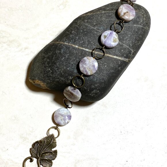 2/$20, Purple Opalized Fluorite Bracelet, Genuine Gemstone + Bronze Grape Leaf - Picture 7 of 12